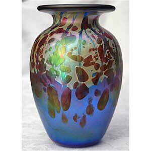Bruce Freund Studio Iridescent Art Glass 7-3/4" Vase Vintage Artist 1985 Signed